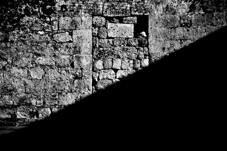 Closed window black and white picture with shadow